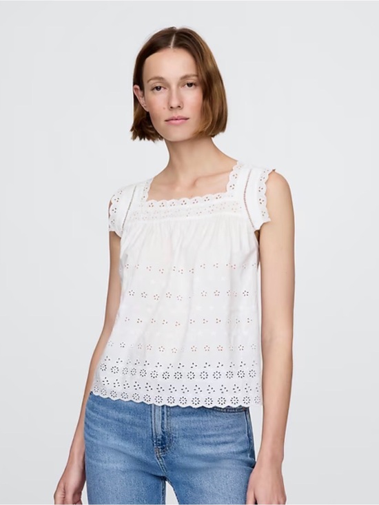 GAP Tops - GAP x Doen Eyelet Square-Neck Sleeveless Top - White